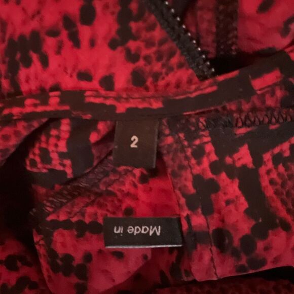 Red Black Python Snake Print Silk Blend Fit and Flare Dress - Picture 12 of 12